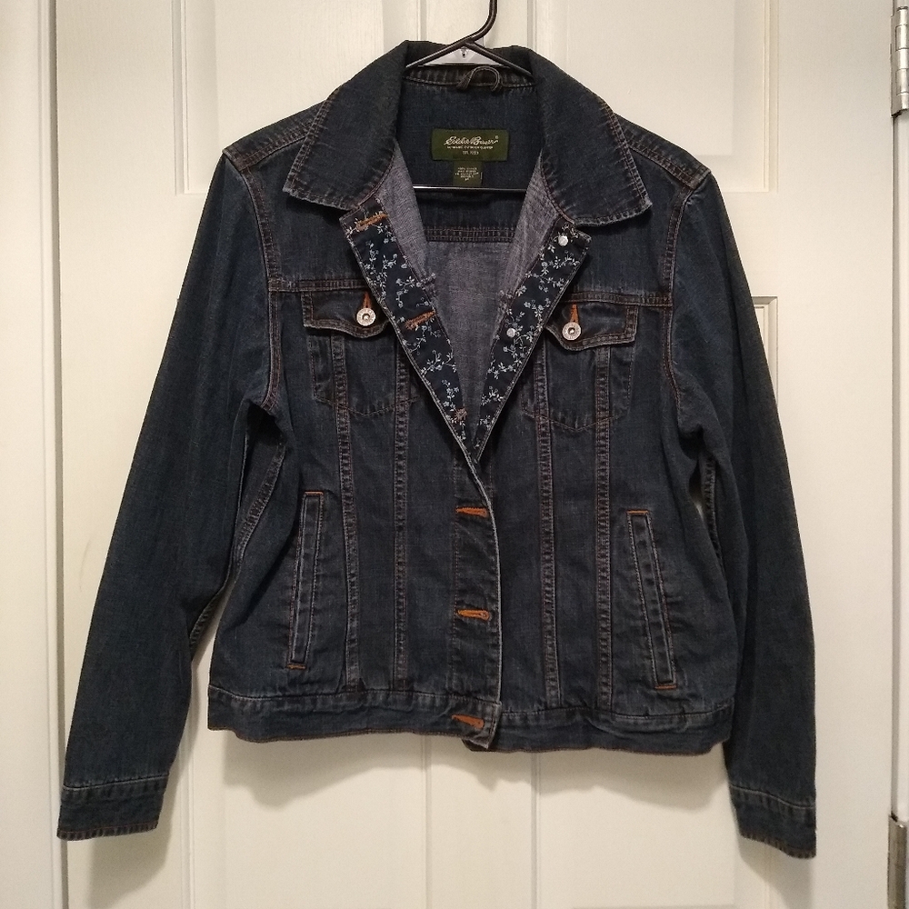 Eddie Bauer Denim Jacket with Floral Lapel